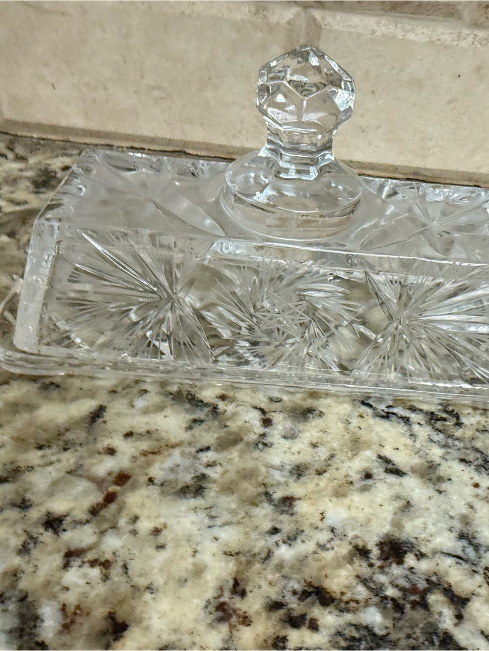 Clear Crystal Butter Dish with Faceted Lid